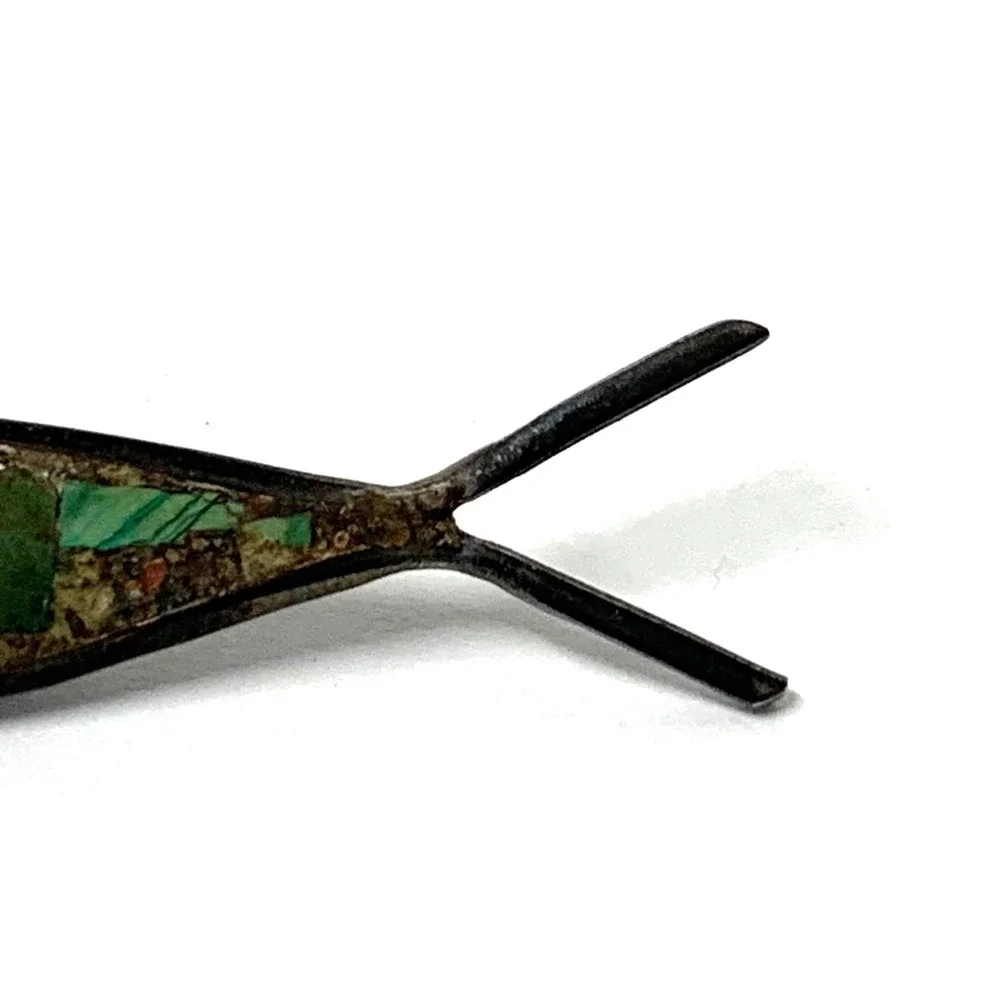Vintage Taxco Mexican Sterling Inlaid‎ Turquoise Fish Pin/Brooch